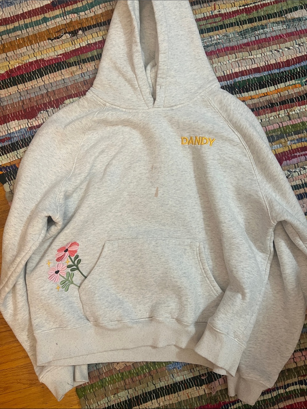 DANDY Embroidered Light Gray Hoodie with Floral Detail